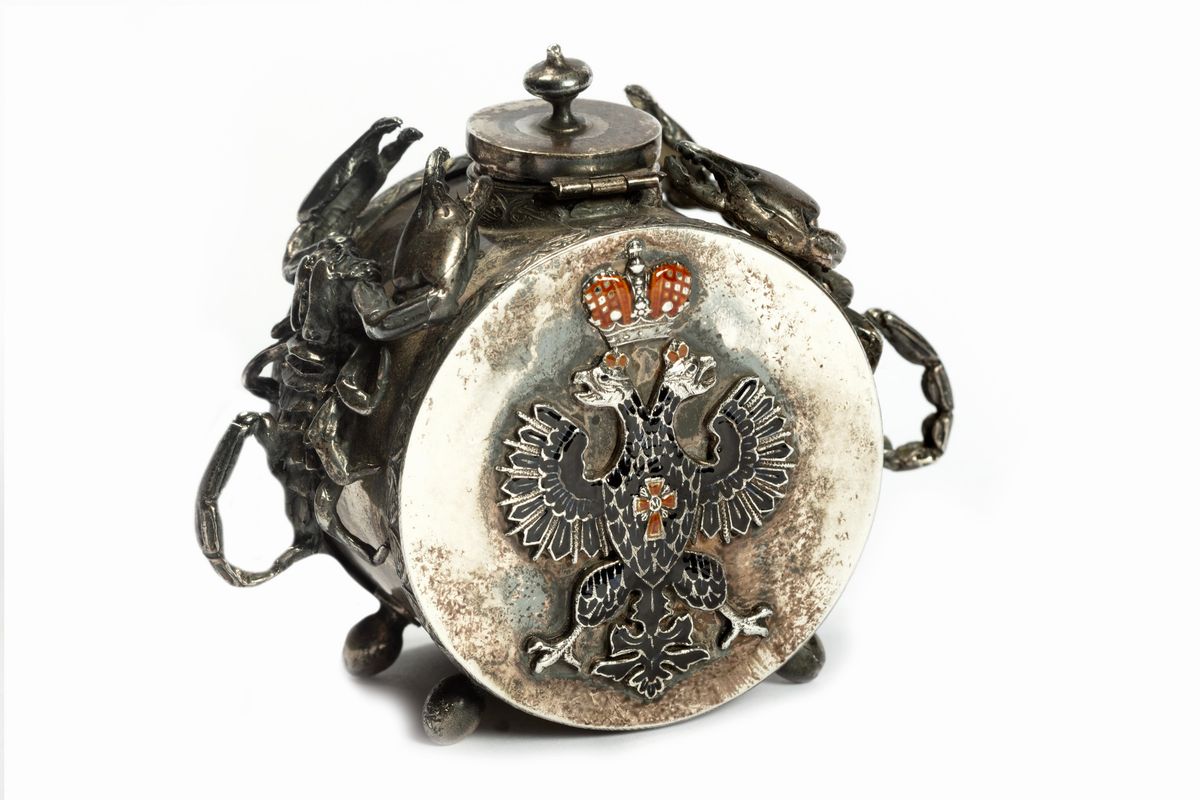 Importante Calamaio in Argento e Smalti, Russia 1867