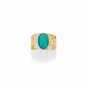 A 18K yellow gold, turquoise, hard stone and diamond ring, Scavia (defects)