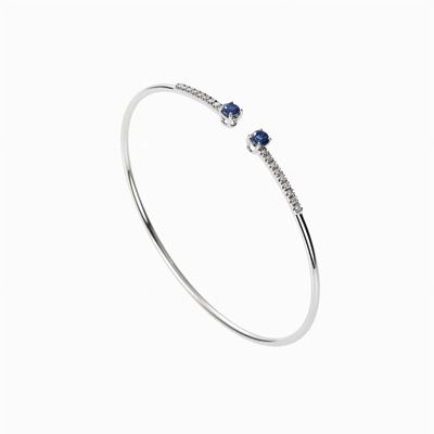 Bracciale rigido in oro bianco 18K con diamanti e zaffiri