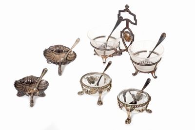 Lotto Composto da Tre Coppie di Piccole Saliere in Argento, Secoli XIX-XX