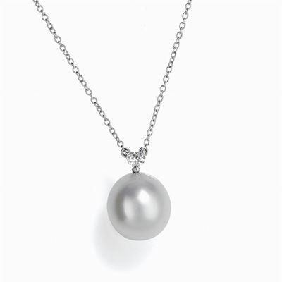 Collana girocollo in oro bianco 18K con pendente in perla e diamante