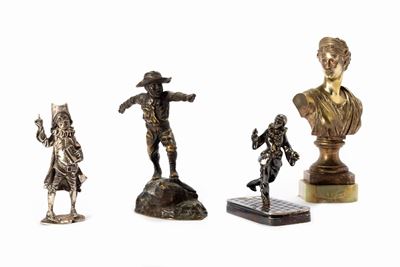 Lotto Composto da Quattro Piccole Sculture in Metalli Diversi, Inizi Secolo XX