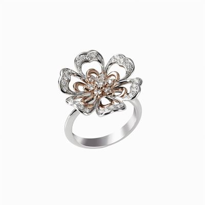 Anello in oro bianco e rosa 18K con diamanti