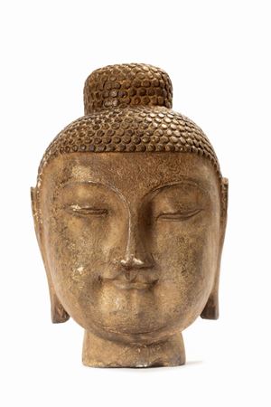 Antica testa di Buddha in pietra, Cina