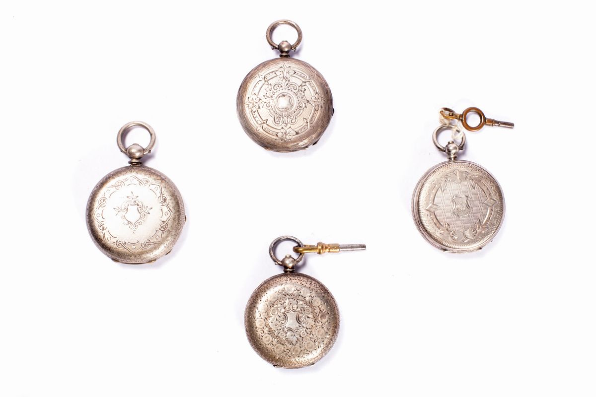 Lotto Composto da Quattro Orologi da Tasca in Argento, Secolo XIX