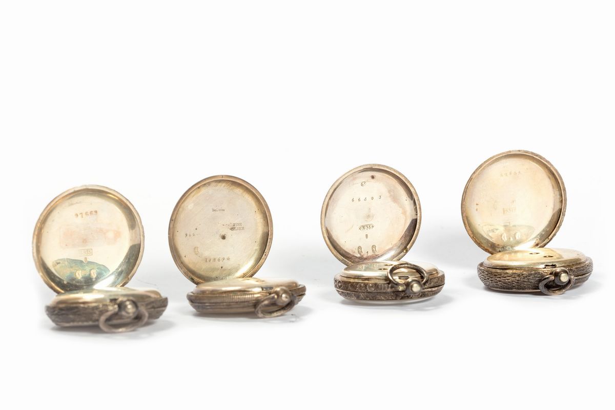 Lotto Composto da Quattro Orologi da Tasca in Argento, Secolo XIX