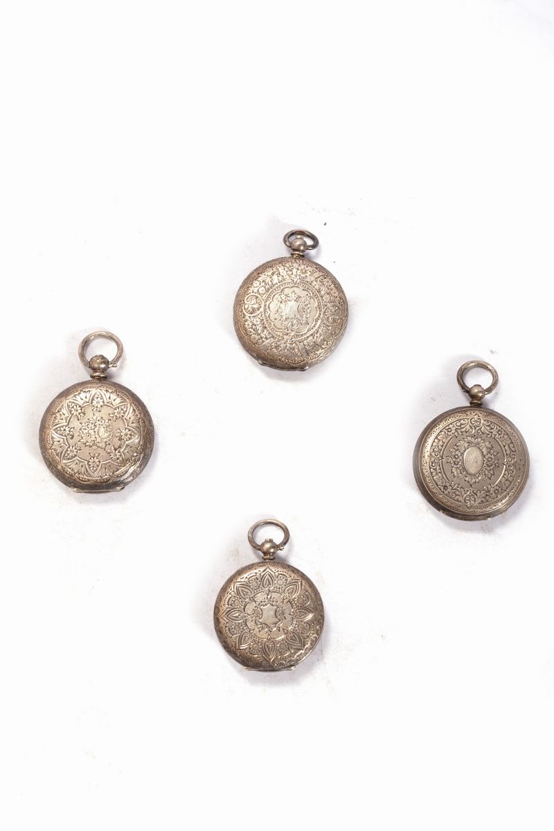 Lotto Composto da Quattro Orologi da Tasca in Argento, Secolo XIX