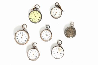 Lotto Composto da Sette Orologi da Tasca in Argento, Secolo XIX