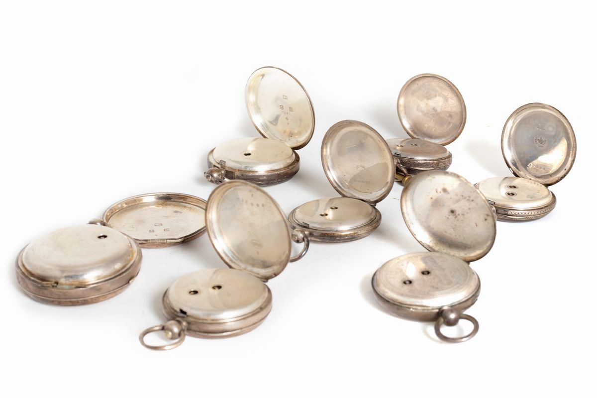 Lotto Composto da Sette Orologi da Tasca in Argento, Secolo XIX
