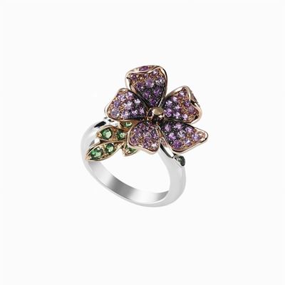 Anello in oro con corindoni e granati verdi