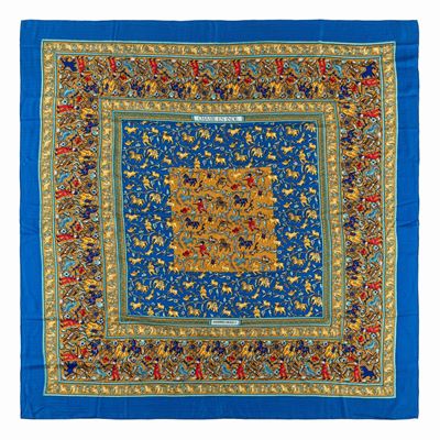 Michel Duchene, Grand foulard Chasse en Inde, seta e cachemire, cm 140