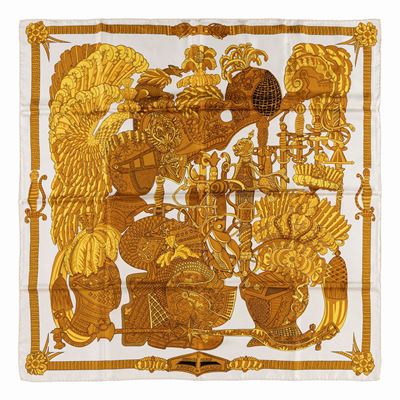Annie Faivre, Foulard Armes en Panache, seta bianca, 1995
