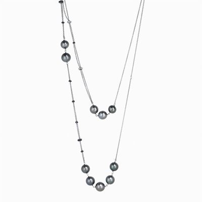 Collana in oro bianco 18K con perle di Tahiti e diamanti