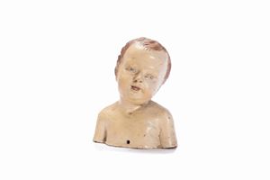 Scultura in terracotta policroma raffigurante busto di bimbo, secolo XIX
