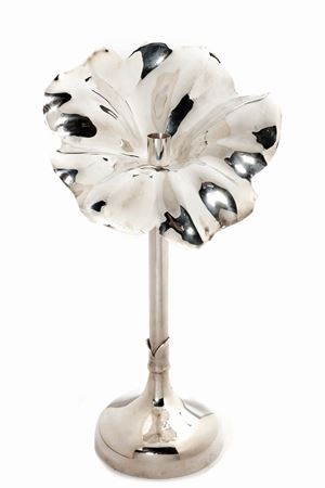 925 silver flower-shaped candlestick, "Flor" model, silversmith Gabriele de Vecchi Milan, second half from the 20th century