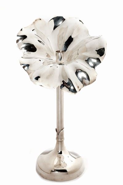 Candeliere in Argento 925 a Forma di Fiore, Modello "flor", Argentiere Gabriele De Vecchi Milano,...