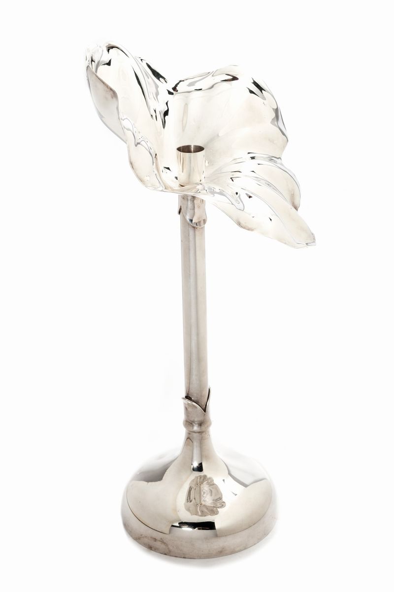 Candeliere in Argento 925 a Forma di Fiore, Modello "flor", Argentiere Gabriele De Vecchi Milano,...