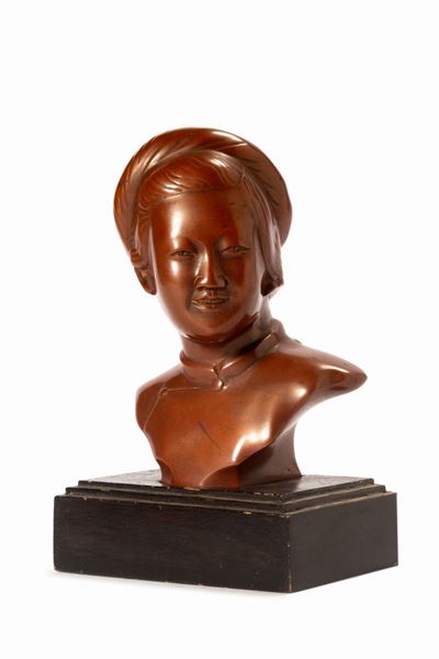 Scultura in bronzo, Busto di donna, Indocina, Inizi secolo XX