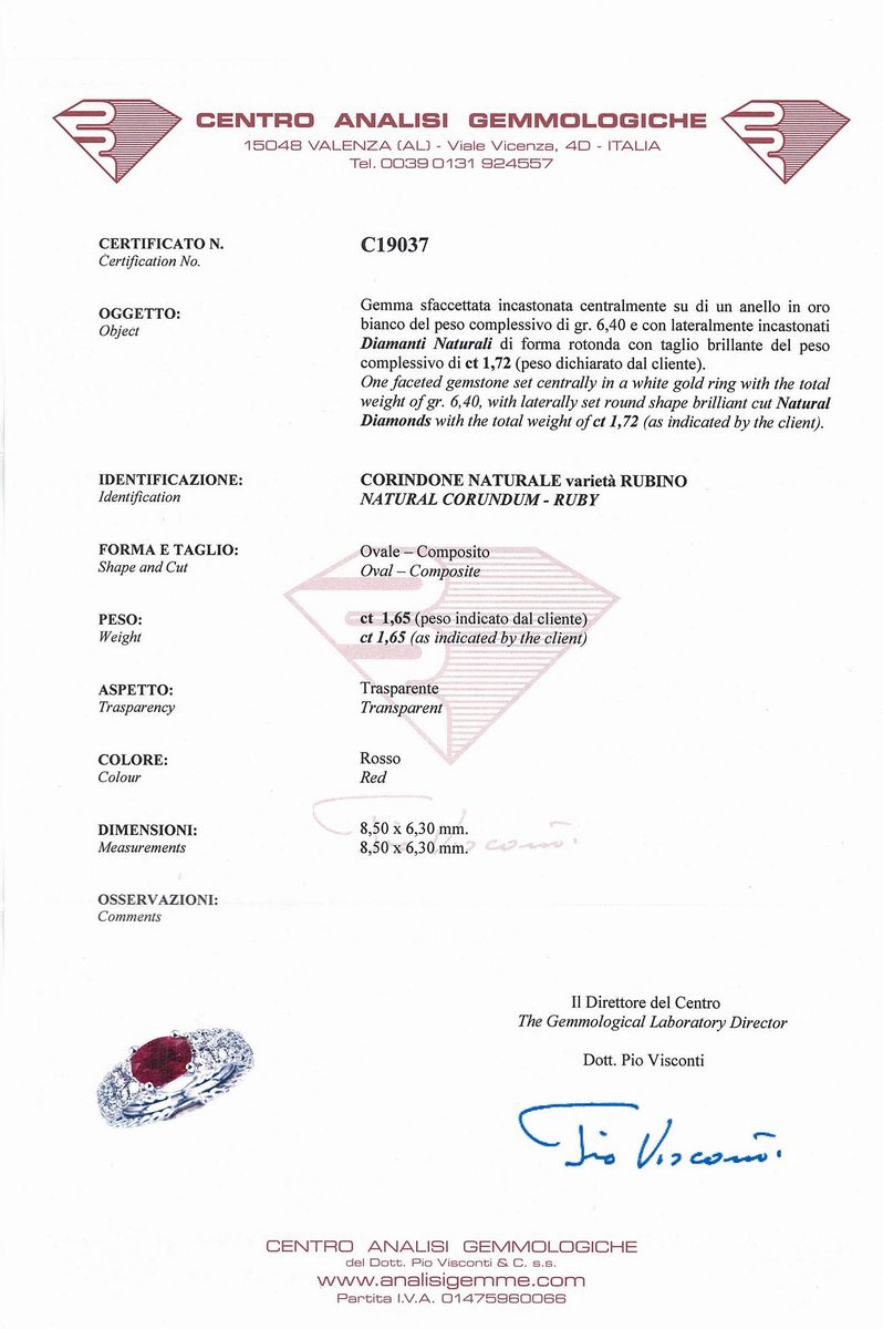 Callegher Gioielli - Anello a fascia in oro bianco 18K con corindone rubino e diamanti