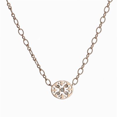 Collana girocollo in oro rosa 18K con pendente ovali e diamanti