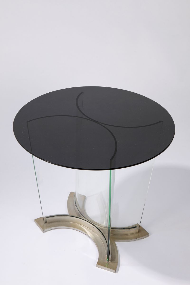 Gio Ponti - Tavolino in cristallo fumè e base in cristalli curvati