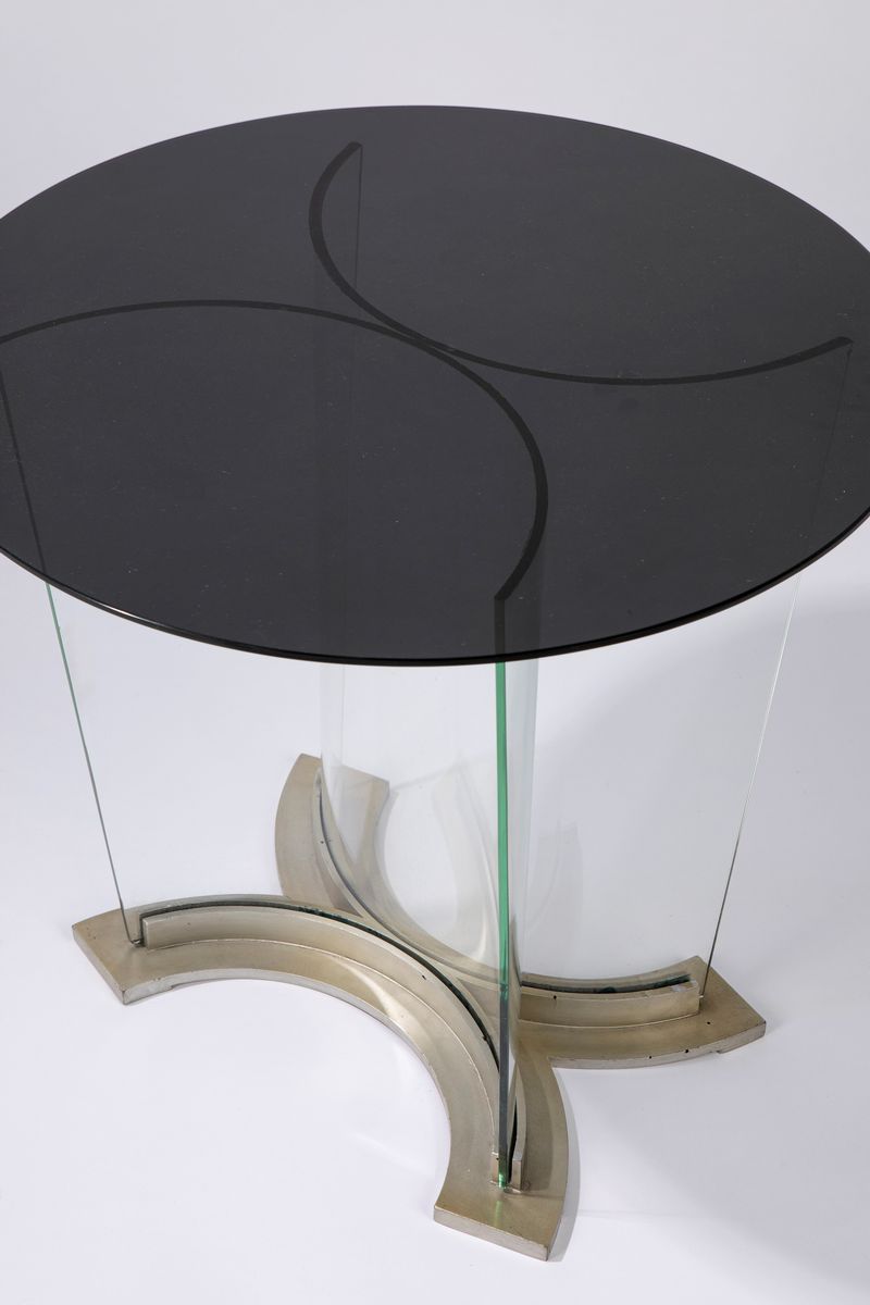 Gio Ponti - Tavolino in cristallo fumè e base in cristalli curvati