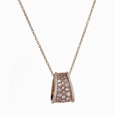 Collana girocollo in oro rosa 18K con pendente in corindoni e diamanti