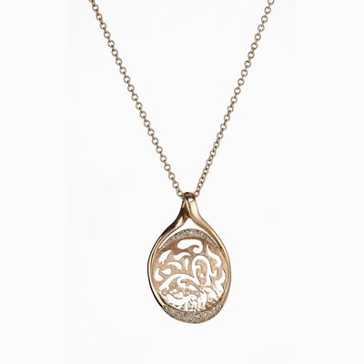 Collana girocollo in oro rosa 18K con pendente ovale in diamanti