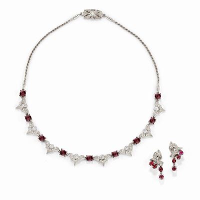 Demi-parure in oro bianco 18k con diamanti e tormaline