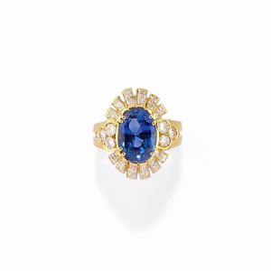 A 18k white gold, sapphire and diamond ring, with certificate
