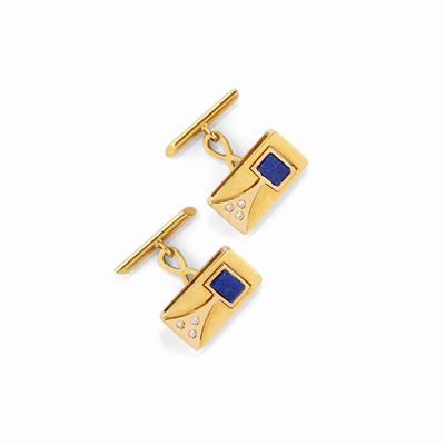 Polsini in oro giallo 18k, diamanti e lapislazzuli, forma rettangolare