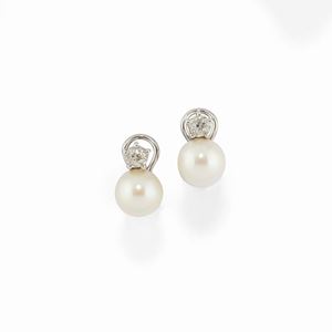  - A 18k white gold, diamond and cultured pearl earrings