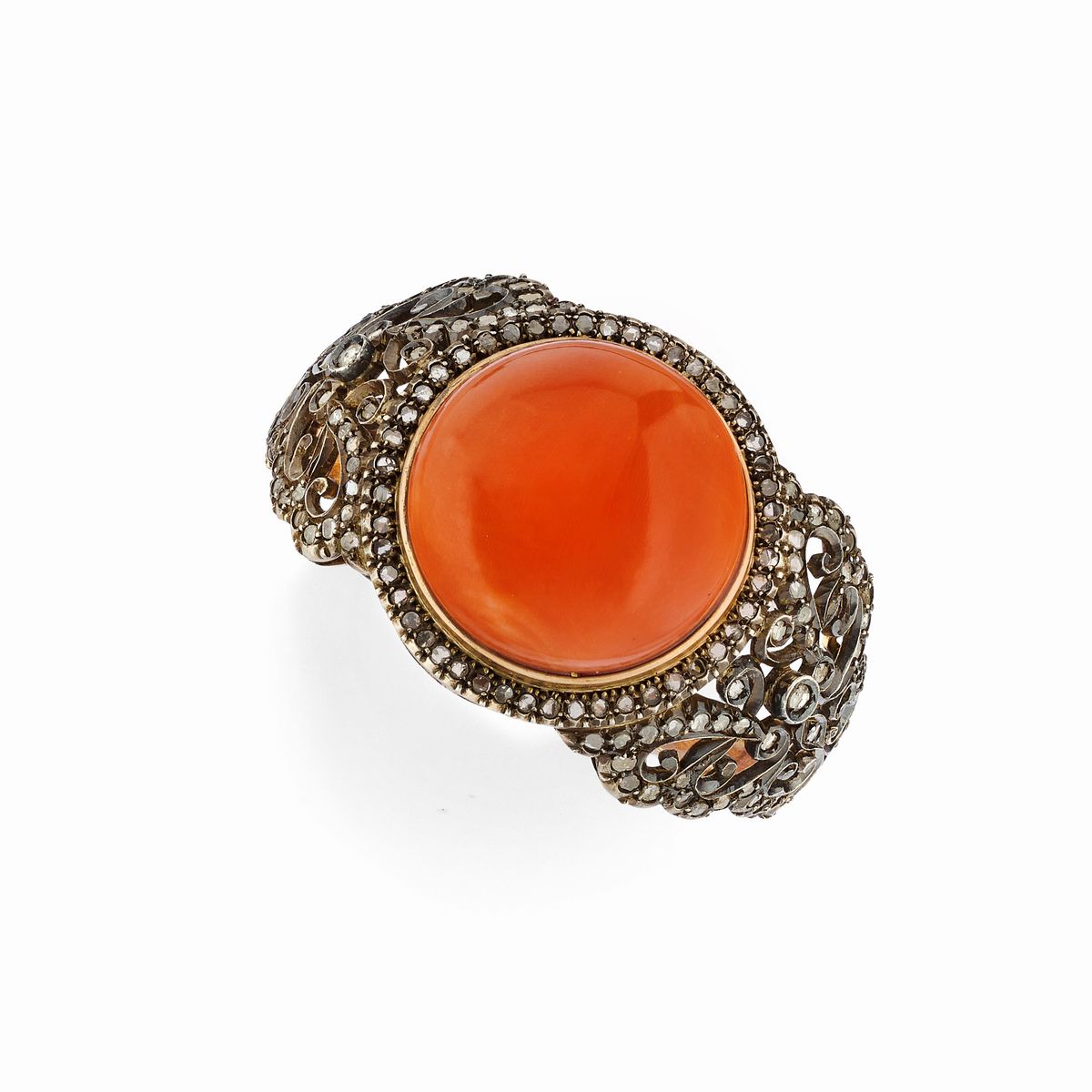 Bracciale rigido e pendente in argento, oro giallo 18k, diamanti e corallo