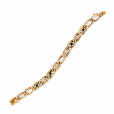 Bracciale in oro rosso 18K con diamanti taglio rosa e zaffiri taglio rotondo