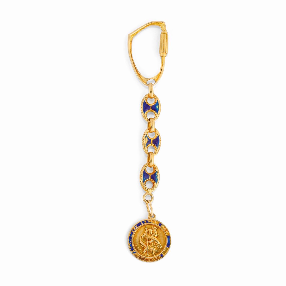 Tre spille e un portachiavi in oro giallo 18k, smalto con diamanti, rubini e pietra dura
