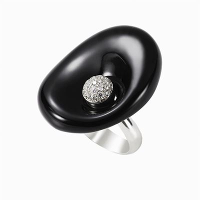 Anello 'EGG' in argento 925, smalto nero, onice e cubic zirconia