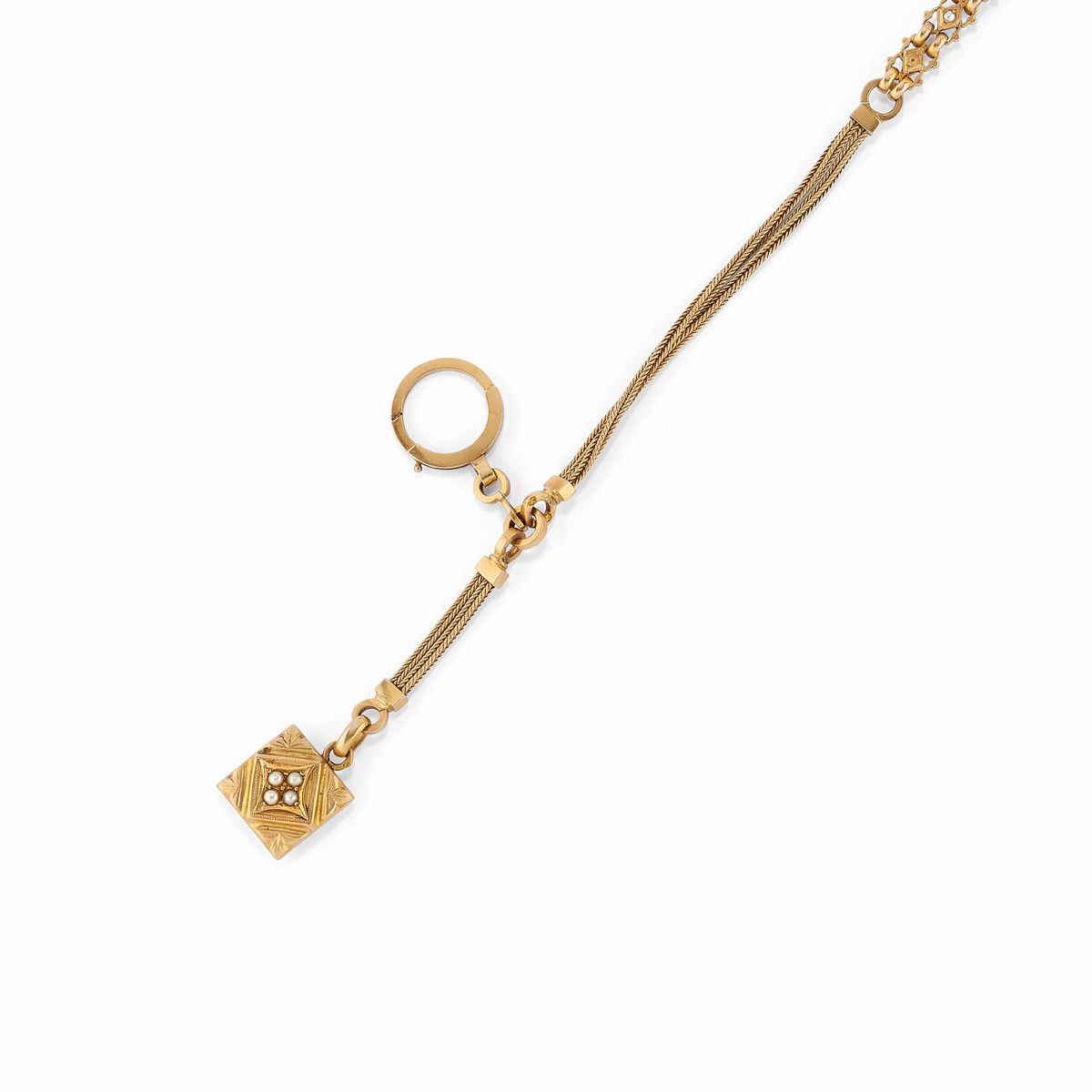 Cinque catene da orologio in oro giallo e rosso 18K, varie forme e lunghezze