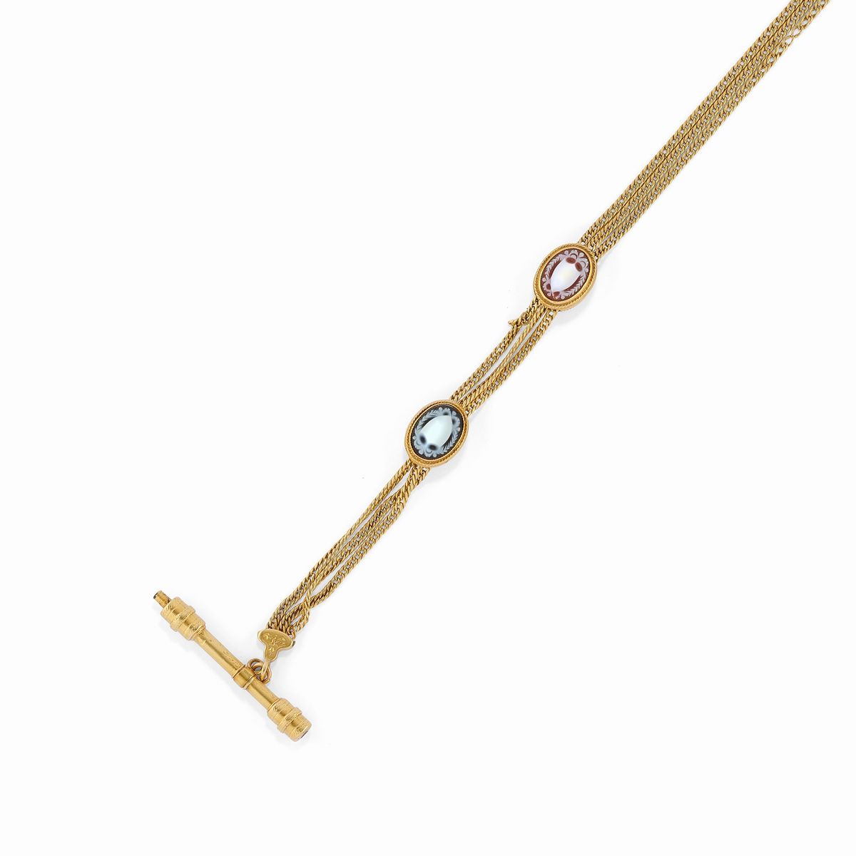 Cinque catene da orologio in oro giallo e rosso 18K, varie forme e lunghezze