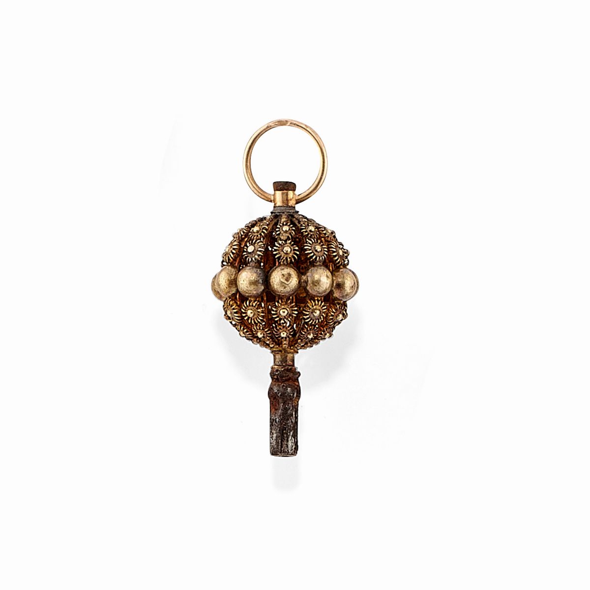 Quattordici chiavette da orologio in oro giallo e rosso 18K con ametista e corniola