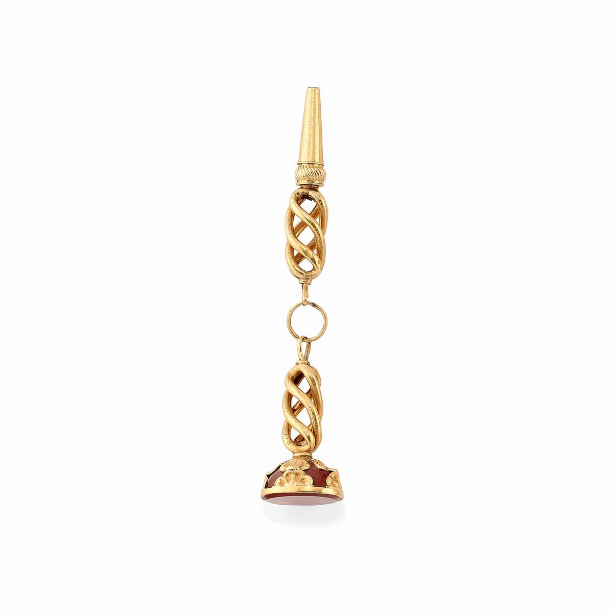 Quattordici chiavette da orologio in oro giallo e rosso 18K con ametista e corniola