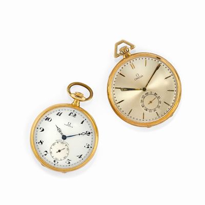 Due orologi da tasca in oro giallo 18K con quadrante silver e bianco