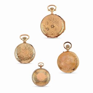 Three 18K yellow gold wristwatches, one 14K gold plated wristwatch, defects