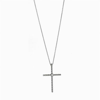 Collana in oro bianco 18K con pendente a croce e diamante naturale