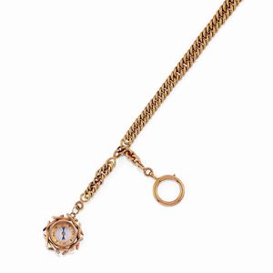 A 18K yellow gold chain with compass , early 20th Century