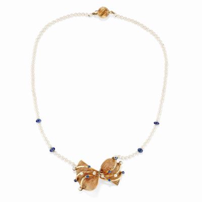 Collana in oro giallo 18k con perle e zaffiri