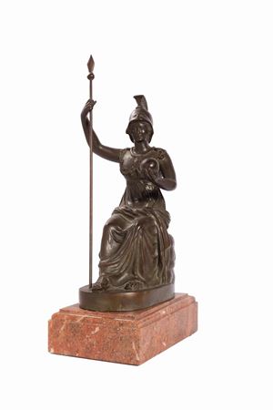 Modellino di scultura in bronzo raffigurante Minerva come Dea Roma, secolo XIX