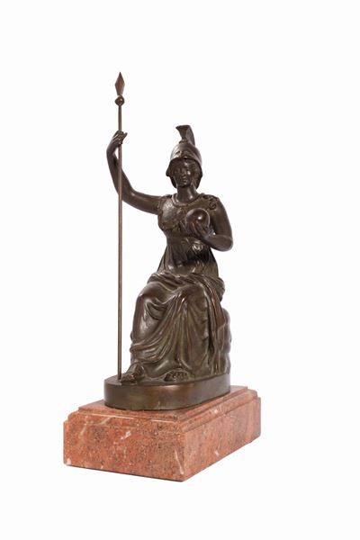 Modellino di Scultura in Bronzo Raffigurante Minerva Come Dea Roma, Secolo XIX