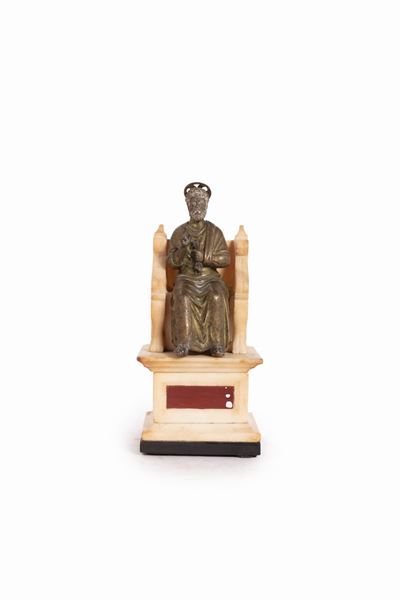 Modellino di Scultura in Bronzo Grand Tour Raffigurante San Pietro su Trono in Marmo, Secolo XIX
