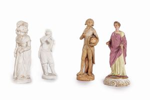 Lot consisting of four small sculptures in different materials, 18th - 19th centuries