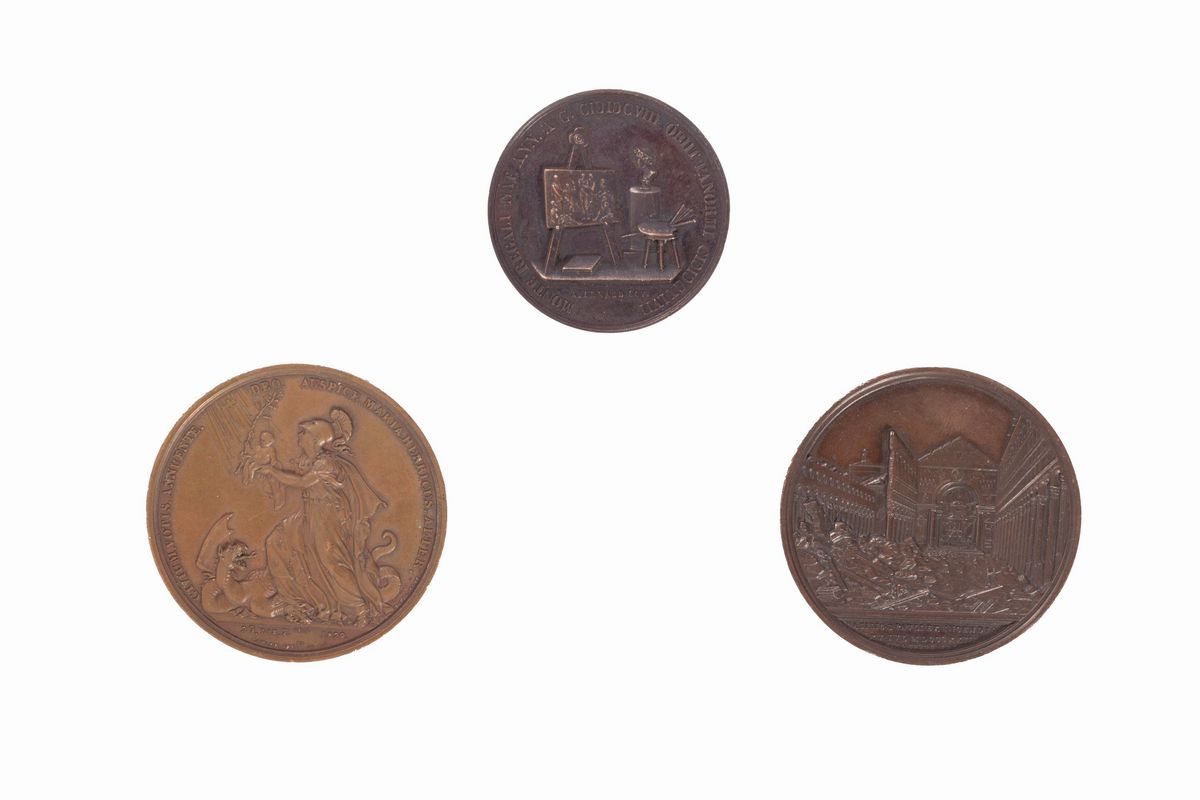 Lotto Composto da Tre Medaglie in Bronzo, Raffiguranti Ritratti sul Recto, Secolo XIX